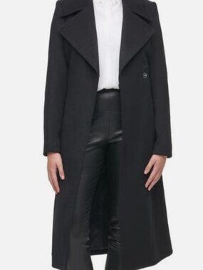 Karl Lagerfeld Paris Women's Black Double Breasted Wool Blend Wrap Coat Sz XL